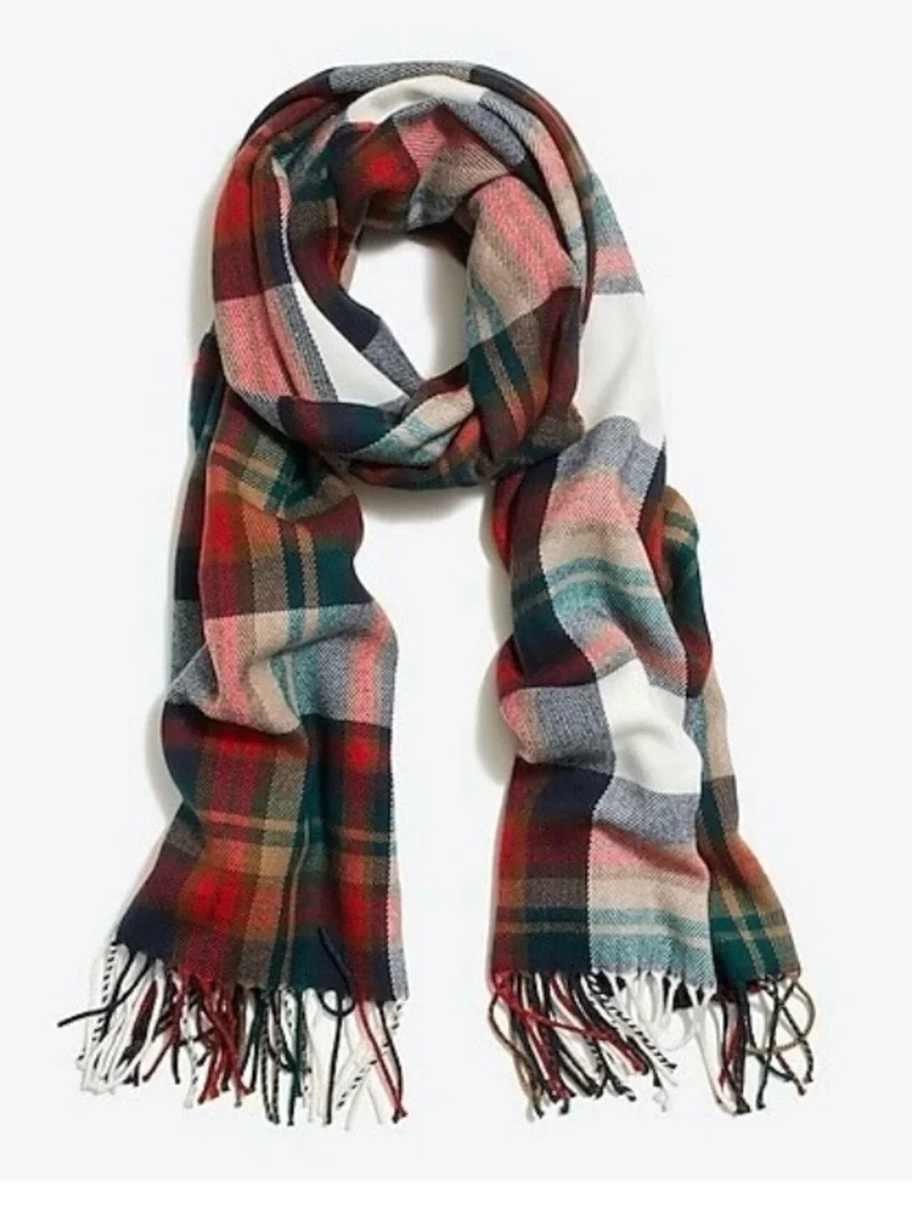J Crew Plaid Fringe Throw Scarf in Multicolor